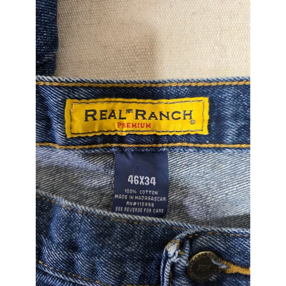 Real Ranch Premium Mens Blue Denim Jeans Straight Leg 46x34 Workwear Pants